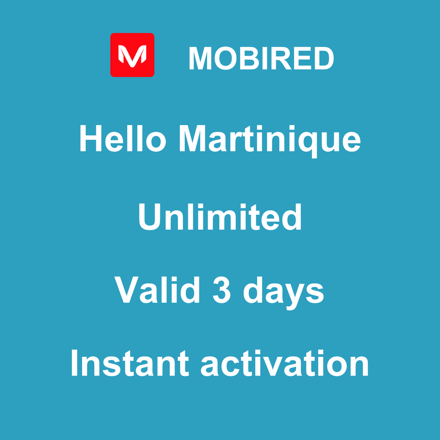 eSIM Martinique Internet unlimited – 3 days | Mobired Hello Martinique