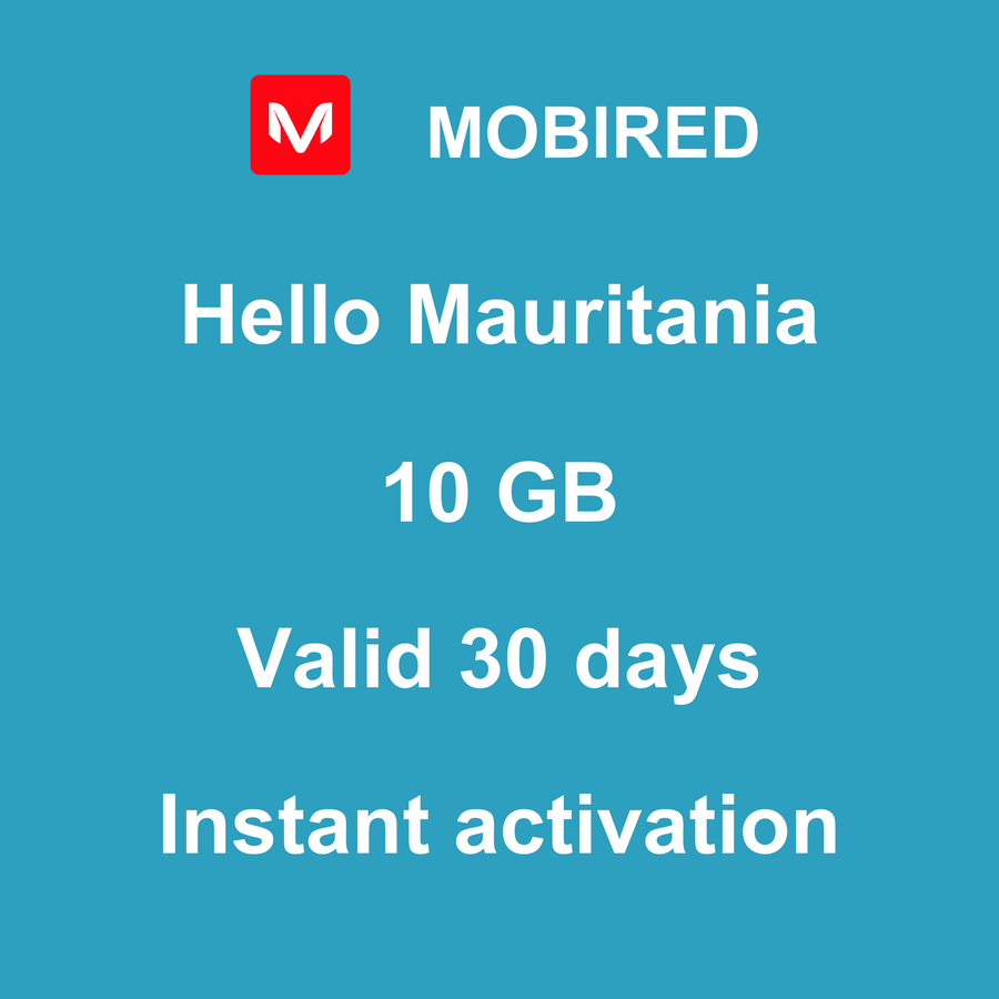 eSIM Mauritania Internet 10 GB – 30 days | Mobired Hello Mauritania