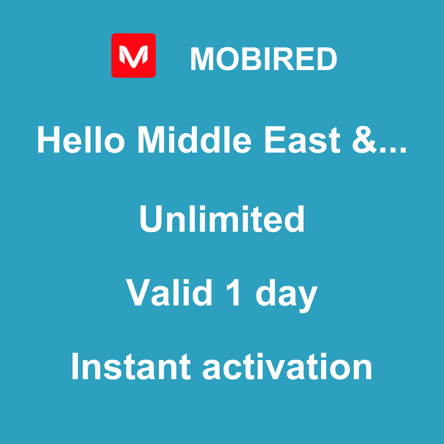 eSIM Middle East & Africa Internet unlimited – 1 day | Mobired Hello Middle East & Africa