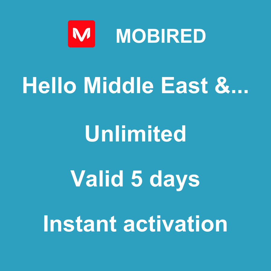 eSIM Middle East & Africa Internet unlimited – 5 days | Mobired Hello Middle East & Africa