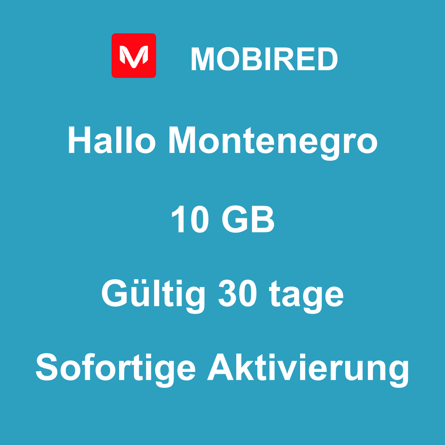 eSIM Montenegro Internet 10 GB – 30 tage | Mobired Hallo Montenegro