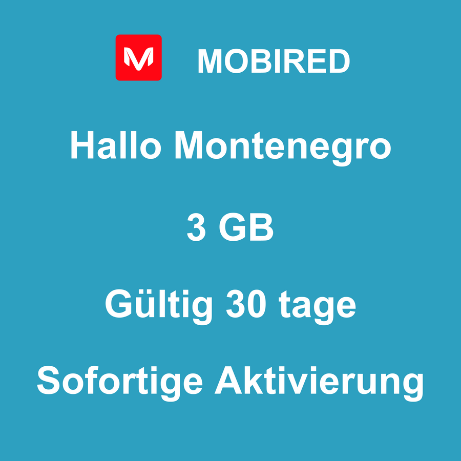 eSIM Montenegro Internet 3 GB – 30 tage | Mobired Hallo Montenegro