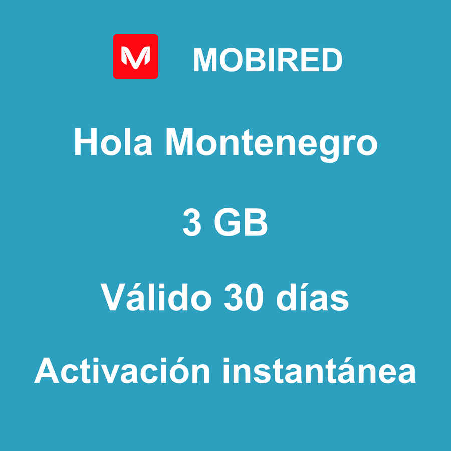 eSIM Montenegro Internet 3 GB – 30 días | Mobired Hola Montenegro