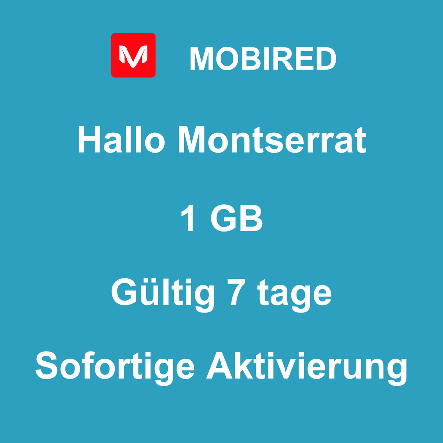 eSIM Montserrat Internet 1 GB – 7 tage | Mobired Hallo Montserrat