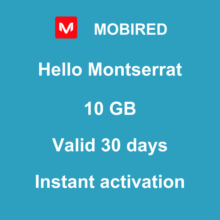 eSIM Montserrat Internet 10 GB – 30 days | Mobired Hello Montserrat