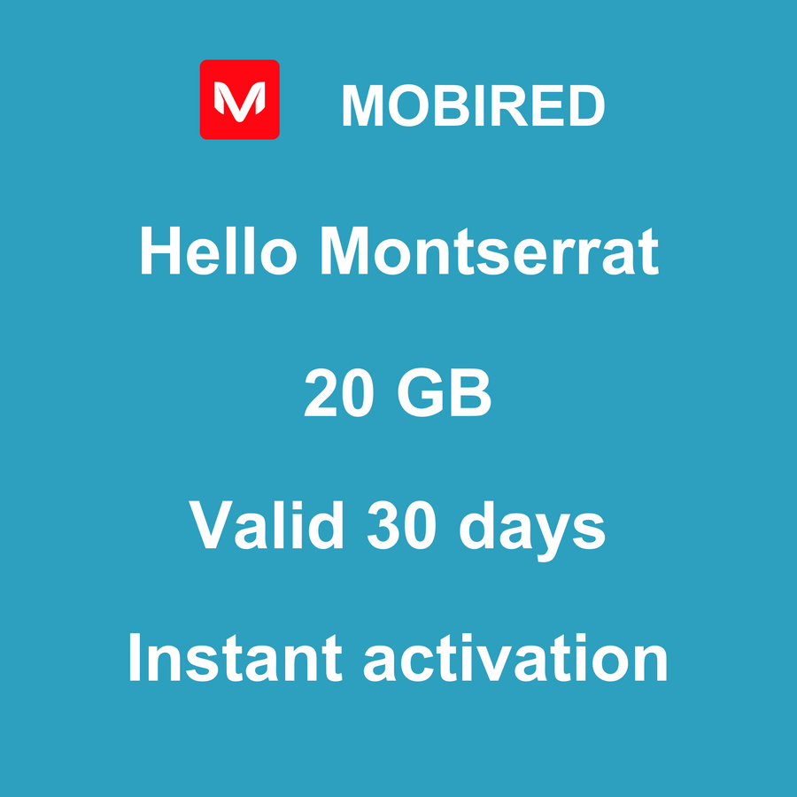 eSIM Montserrat Internet 20 GB – 30 days | Mobired Hello Montserrat