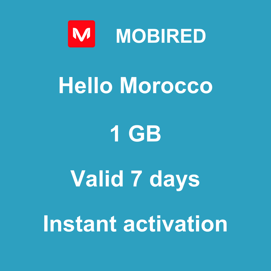 eSIM Morocco Internet 1 GB – 7 days | Mobired Hello Morocco