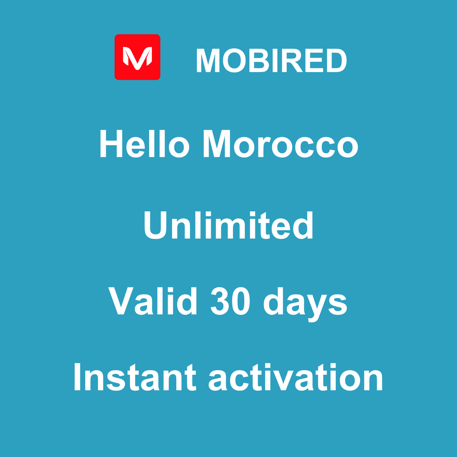 eSIM Morocco Internet unlimited – 30 days | Mobired Hello Morocco