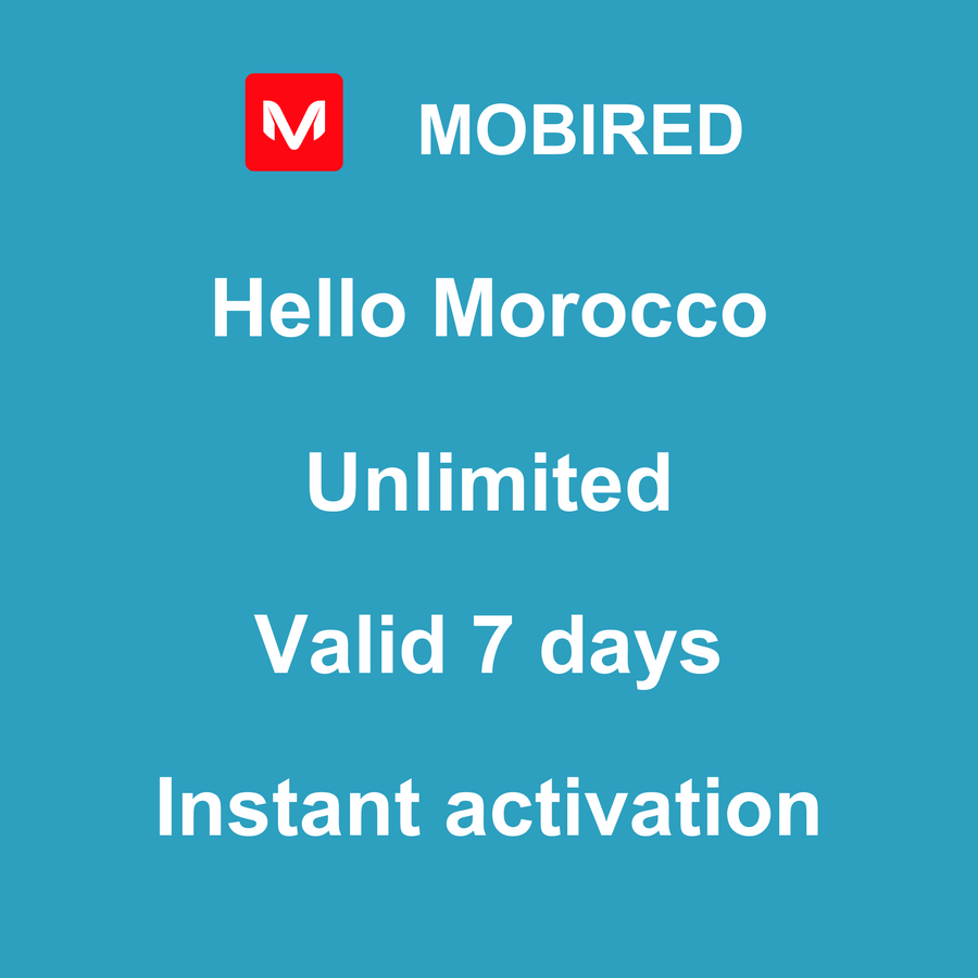 eSIM Morocco Internet unlimited – 7 days | Mobired Hello Morocco