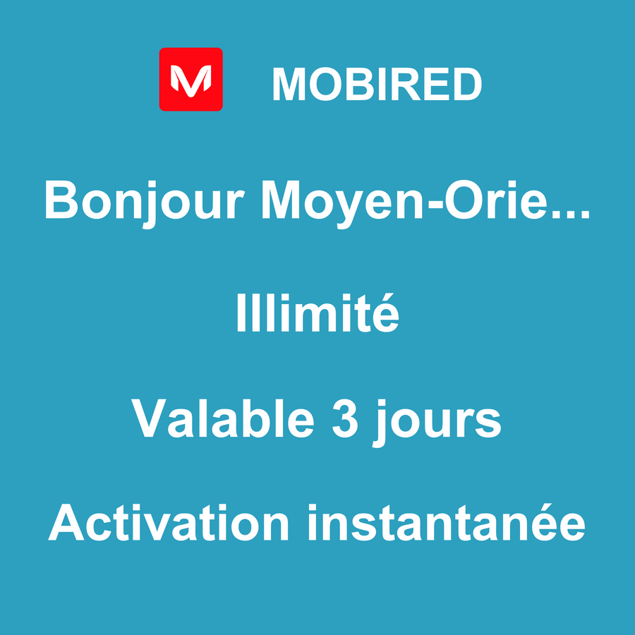 eSIM Moyen-Orient et Afrique Internet Illimité – 3 jours | Mobired Bonjour Moyen-Orient et Afrique