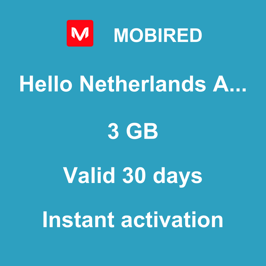 eSIM Netherlands Antilles Internet 3 GB – 30 days | Mobired Hello Netherlands Antilles