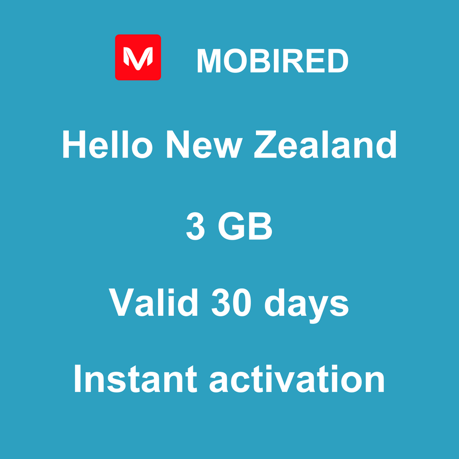 eSIM New Zealand Internet 3 GB – 30 days | Mobired Hello New Zealand