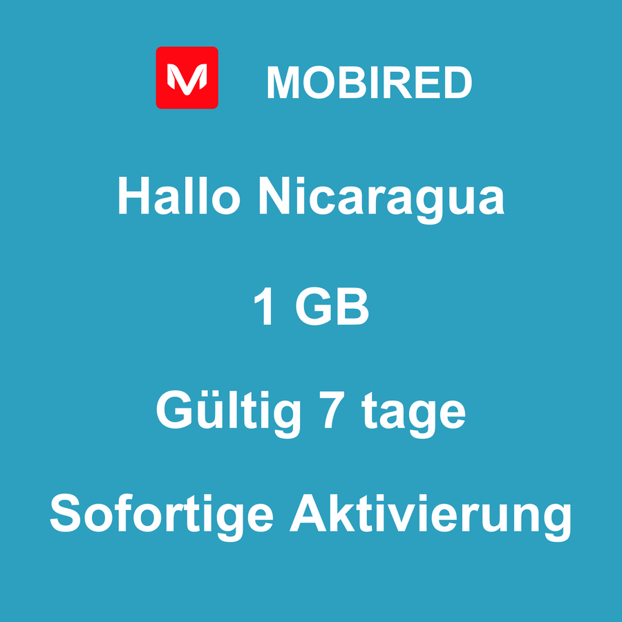 eSIM Nicaragua Internet 1 GB – 7 tage | Mobired Hallo Nicaragua