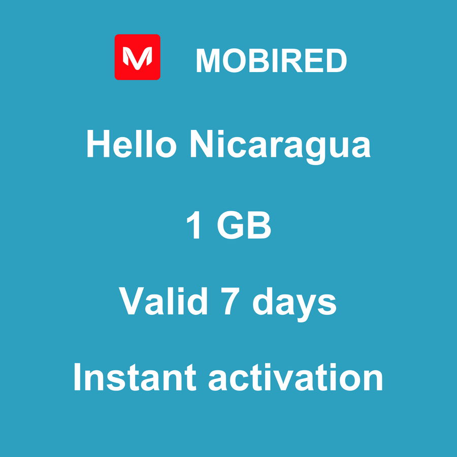 eSIM Nicaragua Internet 1 GB – 7 days | Mobired Hello Nicaragua