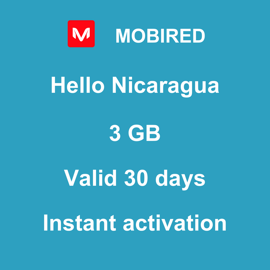 eSIM Nicaragua Internet 3 GB – 30 days | Mobired Hello Nicaragua