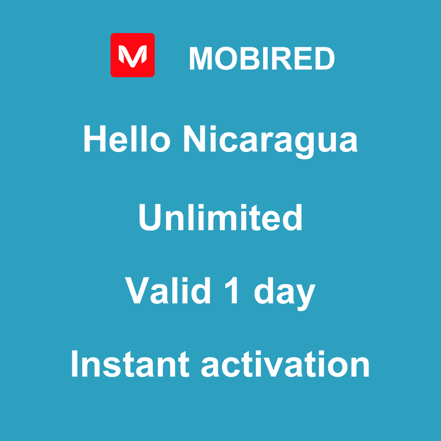 eSIM Nicaragua Internet unlimited – 1 day | Mobired Hello Nicaragua