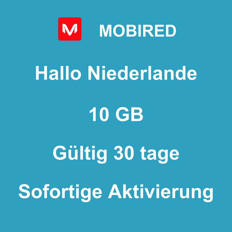 eSIM Niederlande Internet 10 GB – 30 tage | Mobired Hallo Niederlande