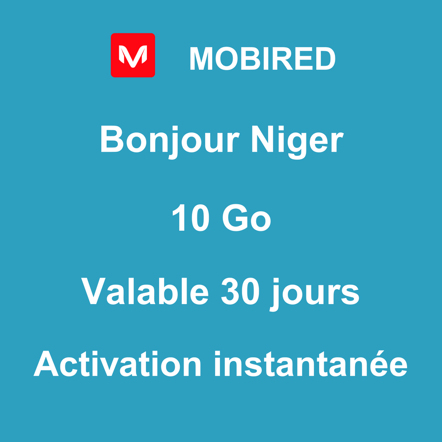 eSIM Niger Internet 10 Go – 30 jours | Mobired Bonjour Niger
