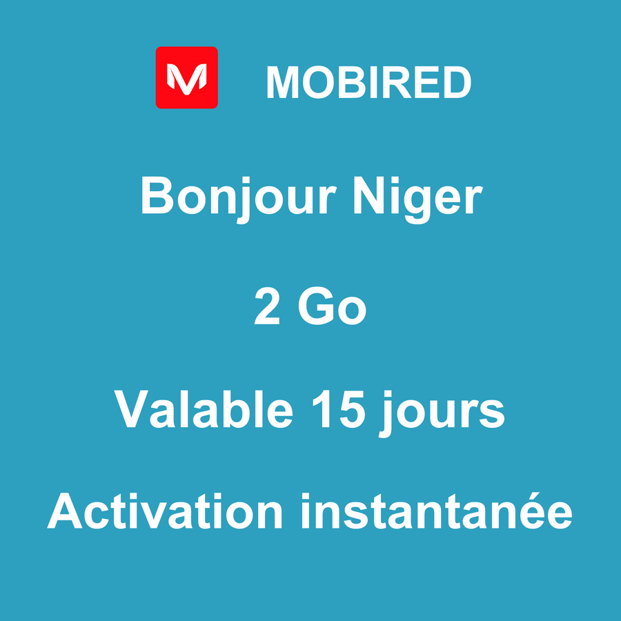 eSIM Niger Internet 2 Go – 15 jours | Mobired Bonjour Niger