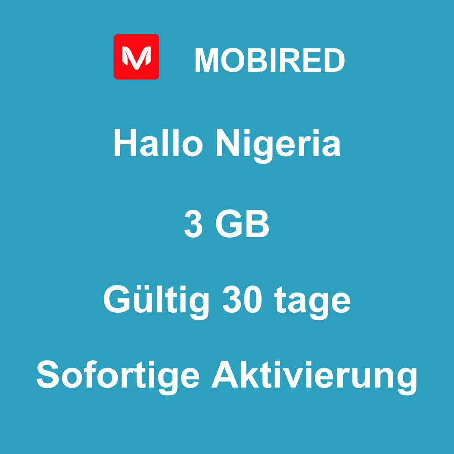eSIM Nigeria Internet 3 GB – 30 tage | Mobired Hallo Nigeria