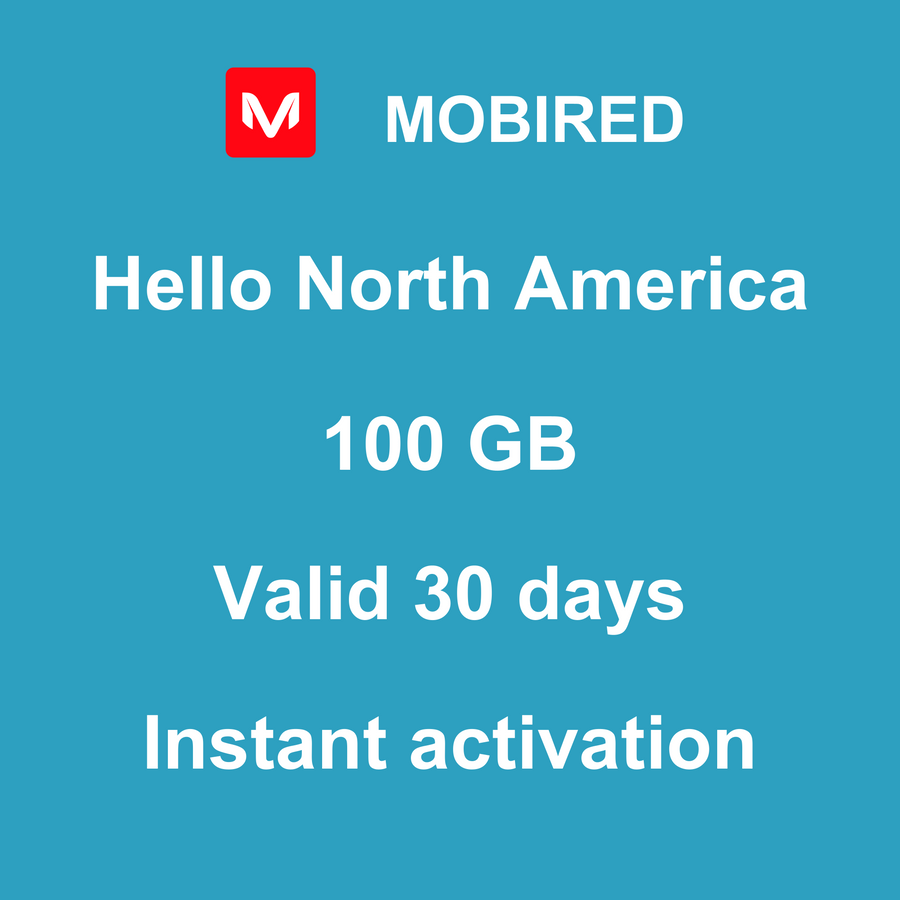 eSIM North America Internet 100 GB – 30 days | Mobired Hello North America