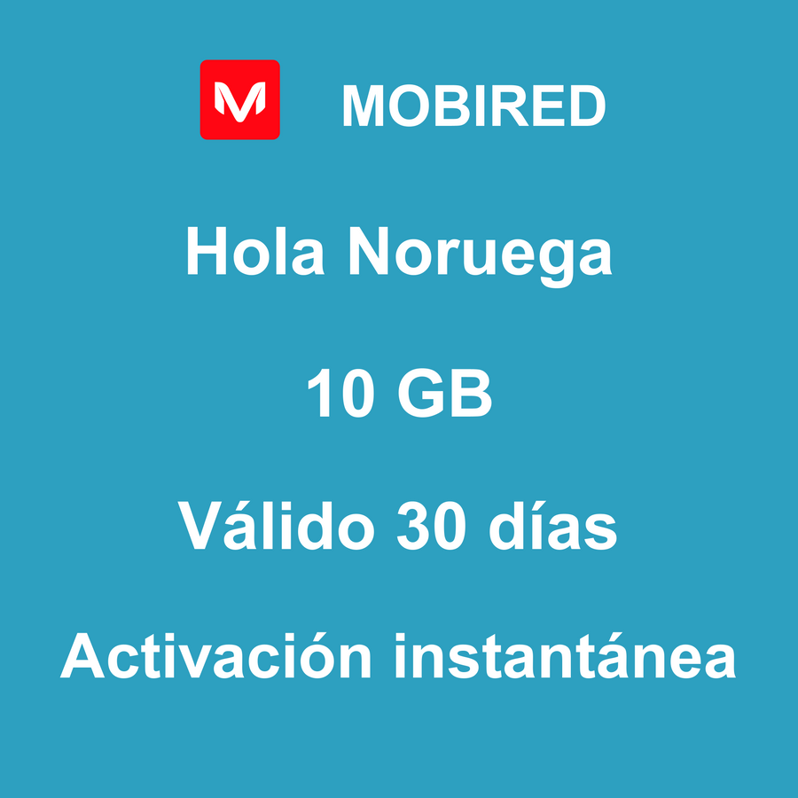 eSIM Noruega Internet 10 GB – 30 días | Mobired Hola Noruega