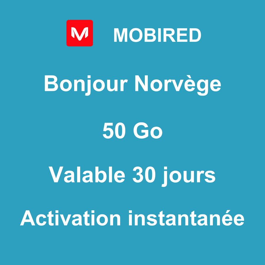 eSIM Norvège Internet 50 Go – 30 jours | Mobired Bonjour Norvège