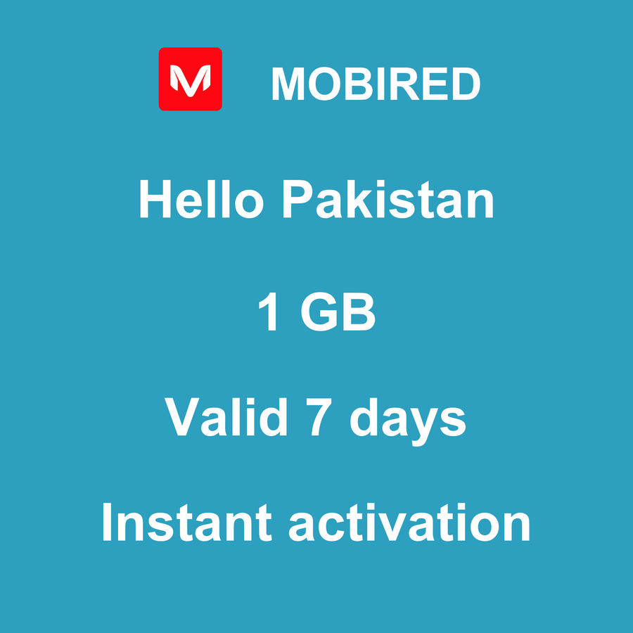 eSIM Pakistan Internet 1 GB – 7 days | Mobired Hello Pakistan