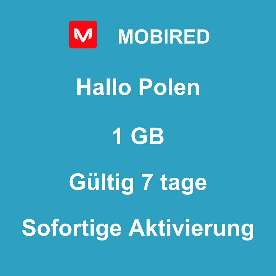 eSIM Polen Internet 1 GB – 7 tage | Mobired Hallo Polen