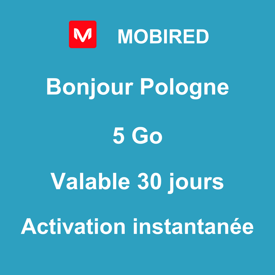 eSIM Pologne Internet 5 Go – 30 jours | Mobired Bonjour Pologne