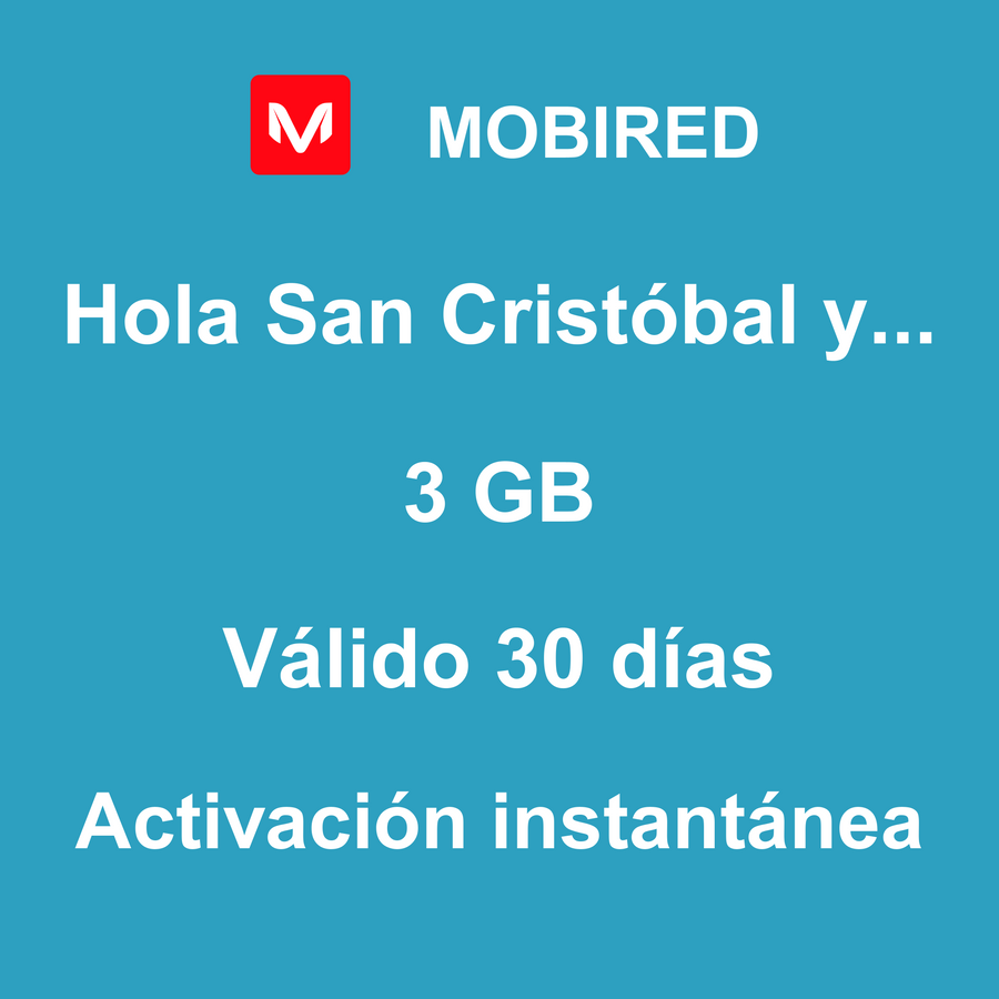 eSIM San Cristóbal y Nieves Internet 3 GB – 30 días | Mobired Hola San Cristóbal y Nieves