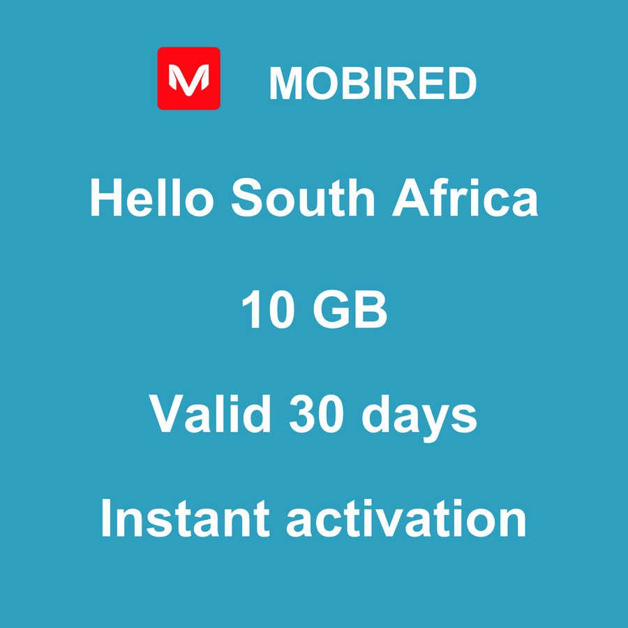 eSIM South Africa Internet 10 GB – 30 days | Mobired Hello South Africa