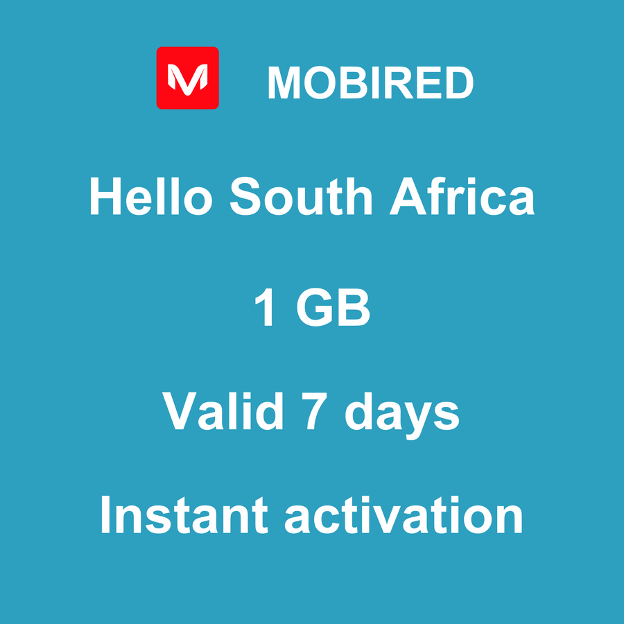 eSIM South Africa Internet 1 GB – 7 days | Mobired Hello South Africa