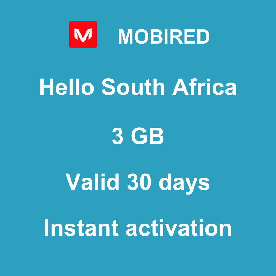eSIM South Africa Internet 3 GB – 30 days | Mobired Hello South Africa