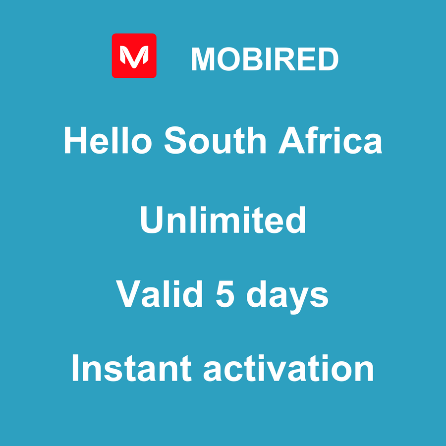 eSIM South Africa Internet unlimited – 5 days | Mobired Hello South Africa