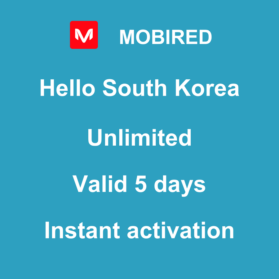 eSIM Korea-Republic of Internet unlimited – 5 days | Mobired Hello Korea-Republic of