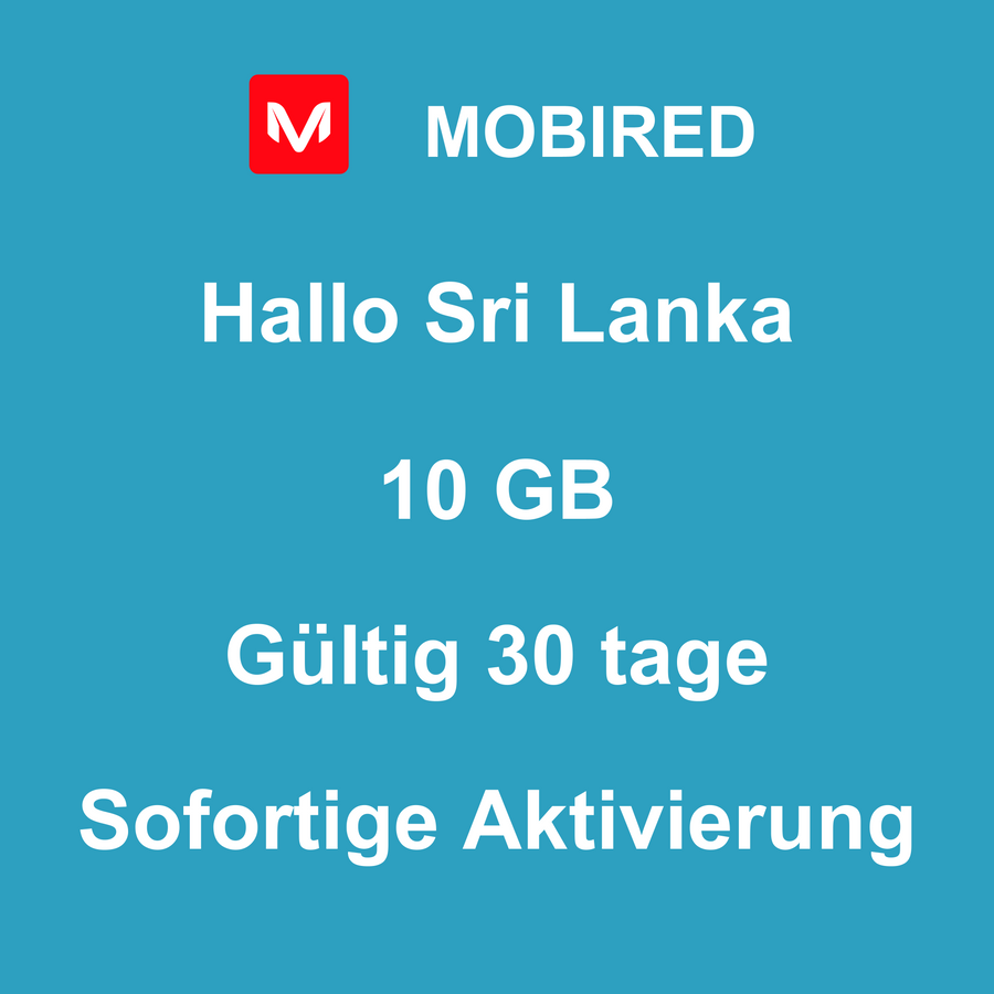 eSIM Sri Lanka Internet 10 GB – 30 tage | Mobired Hallo Sri Lanka