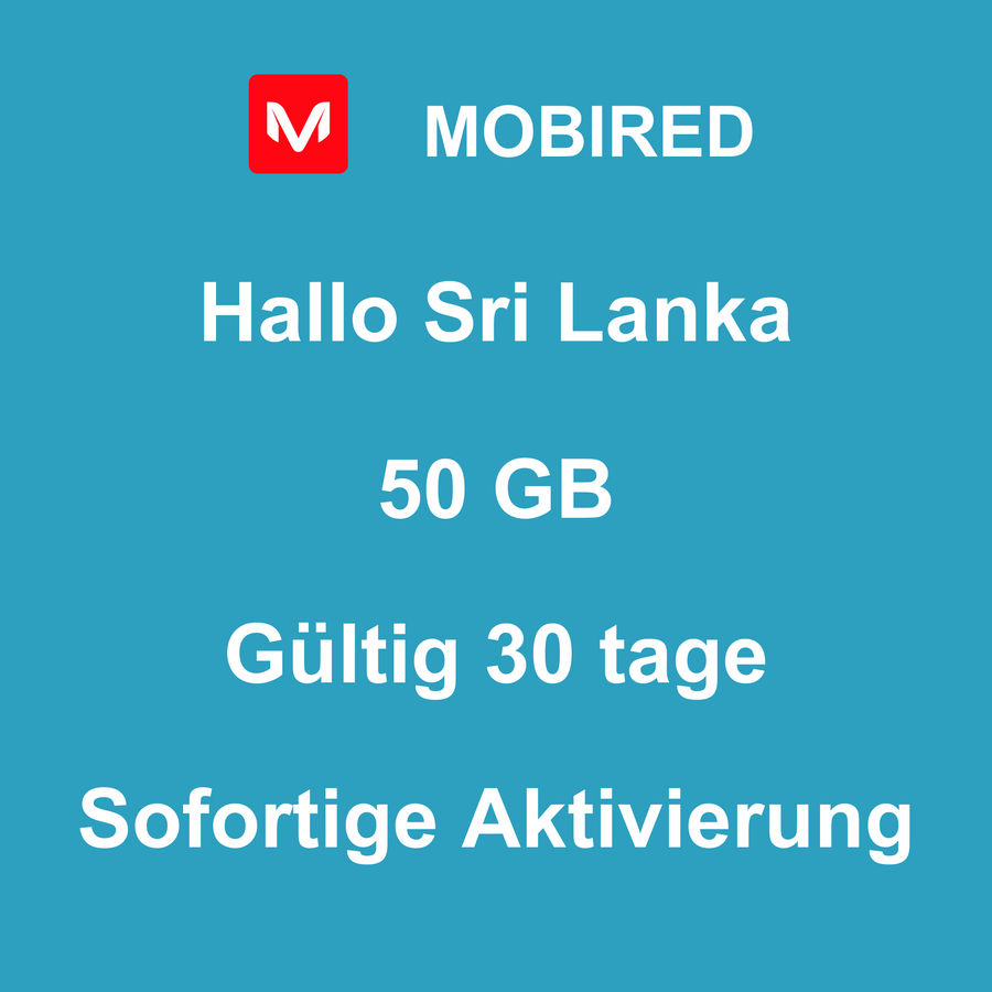 eSIM Sri Lanka Internet 50 GB – 30 tage | Mobired Hallo Sri Lanka