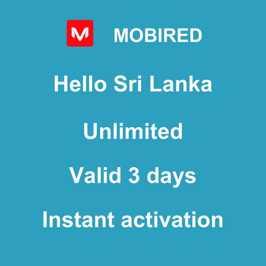 eSIM Sri Lanka Internet unlimited – 3 days | Mobired Hello Sri Lanka