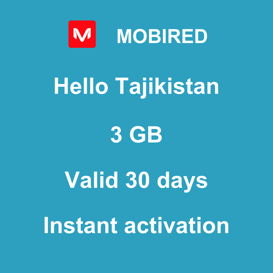 eSIM Tajikistan Internet 3 GB – 30 days | Mobired Hello Tajikistan