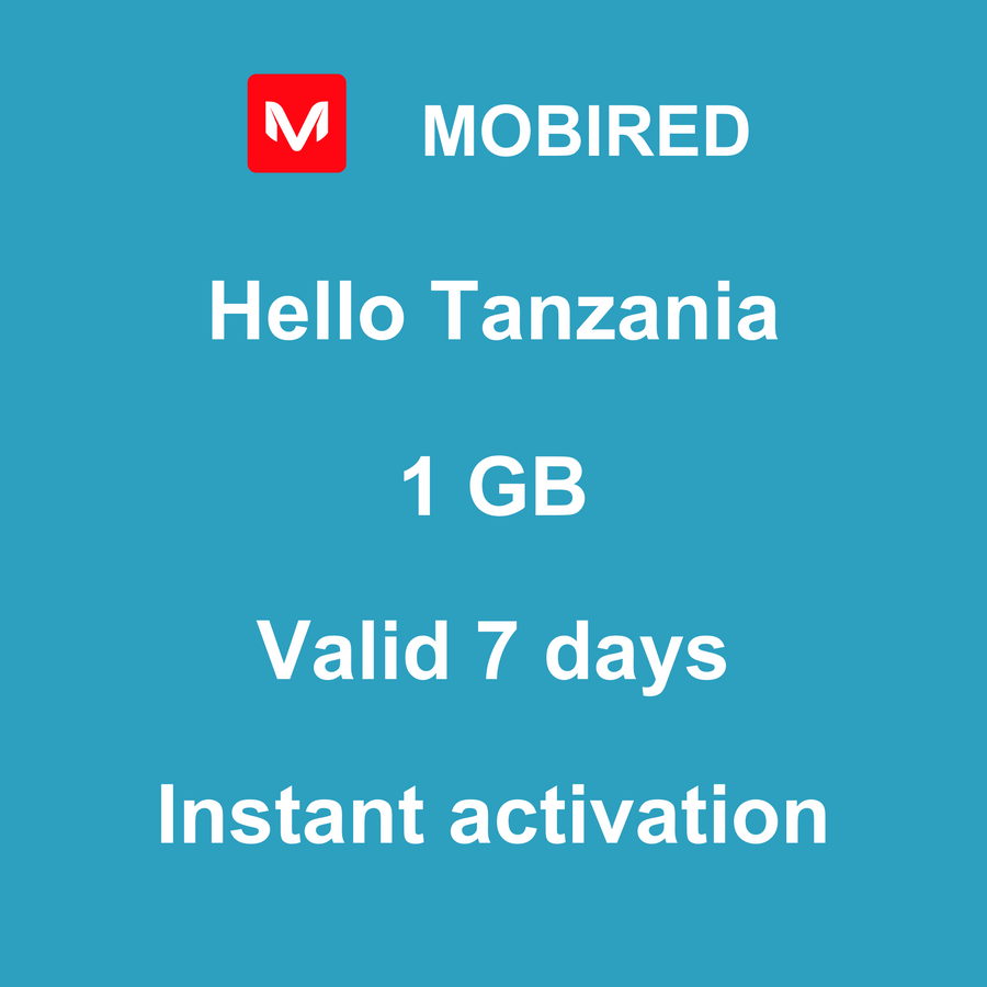 eSIM Tanzania-United Republic of Internet 1 GB – 7 days | Mobired Hello Tanzania-United Republic of