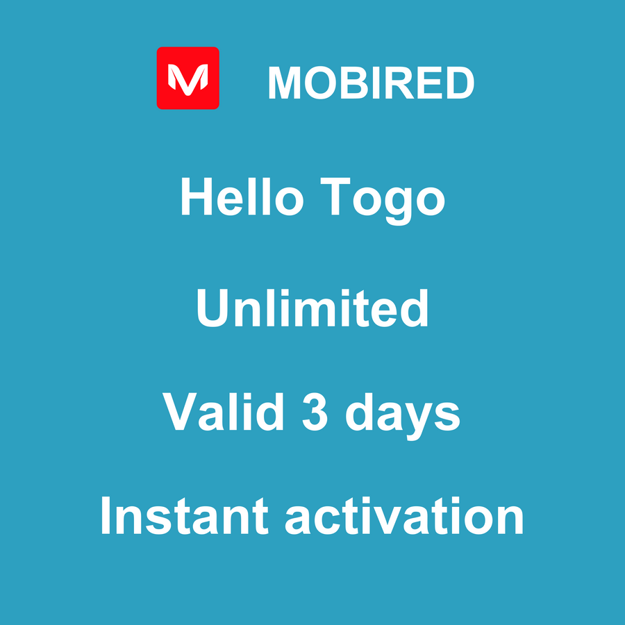 eSIM Togo Internet unlimited – 3 days | Mobired Hello Togo