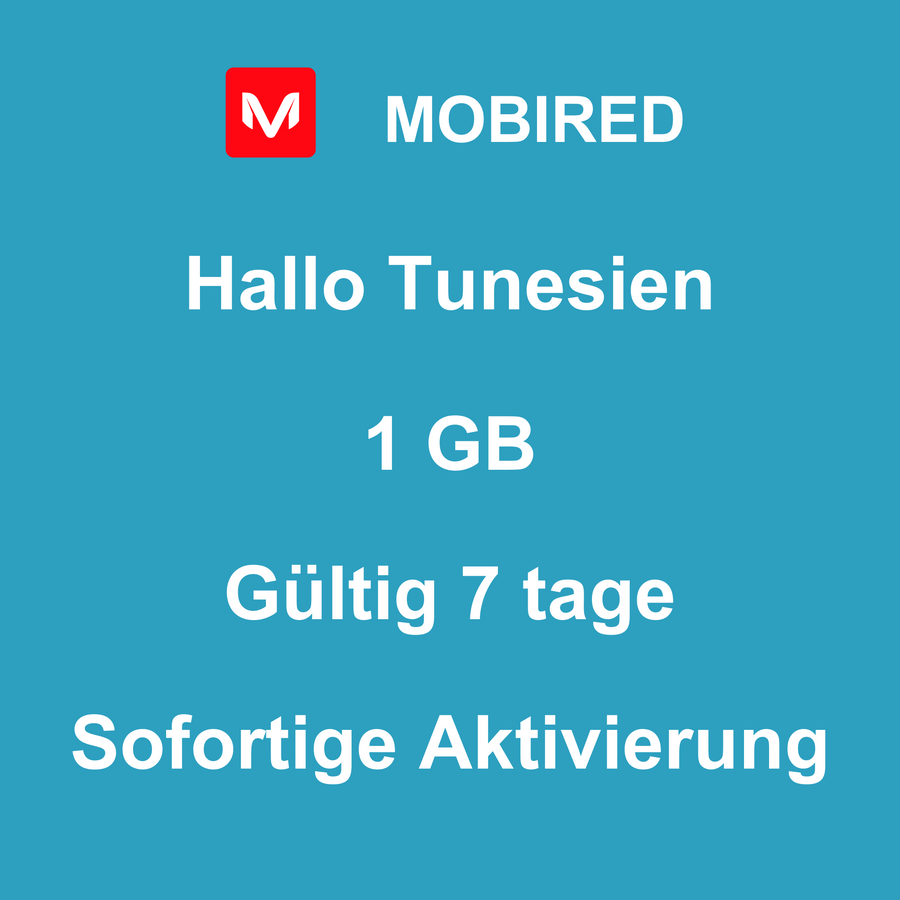 eSIM Tunesien Internet 1 GB – 7 tage | Mobired Hallo Tunesien