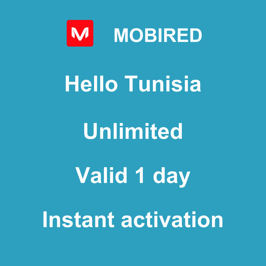 eSIM Tunisia Internet unlimited – 1 day | Mobired Hello Tunisia