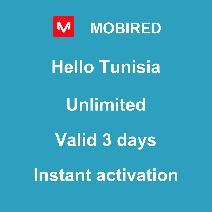 eSIM Tunisia Internet unlimited – 3 days | Mobired Hello Tunisia