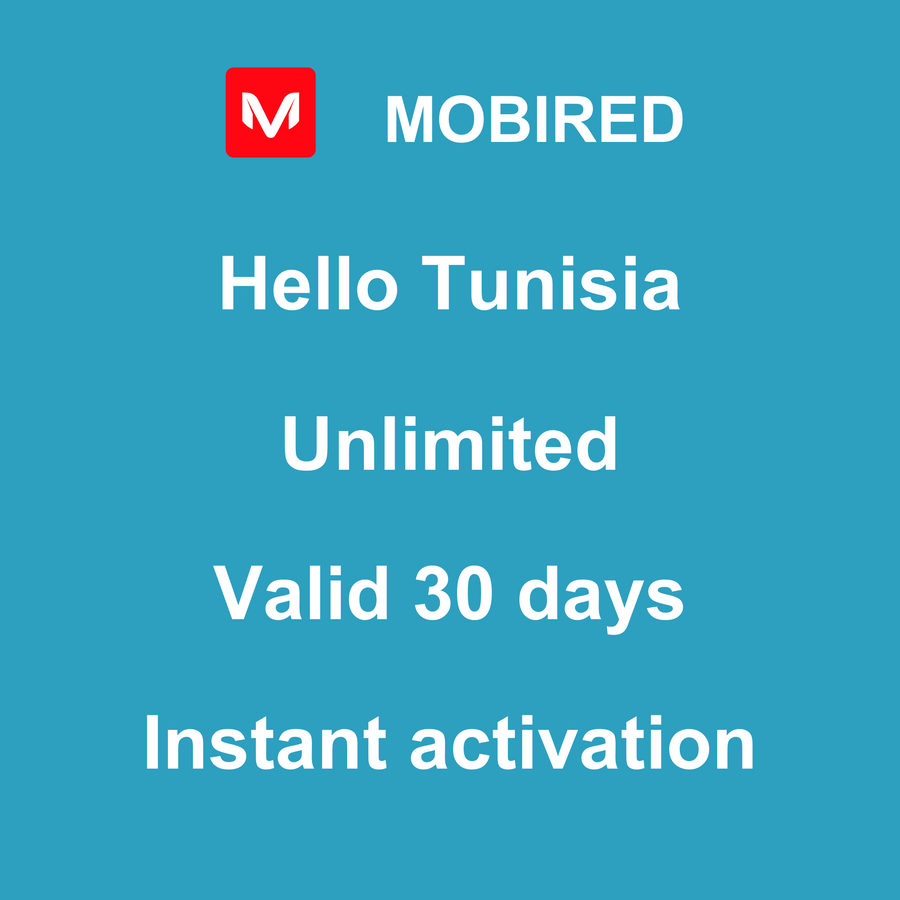 eSIM Tunisia Internet unlimited – 30 days | Mobired Hello Tunisia