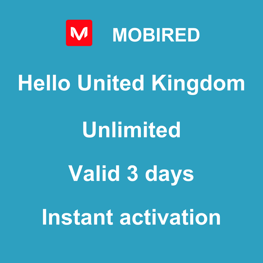eSIM United Kingdom Internet unlimited – 3 days | Mobired Hello United Kingdom