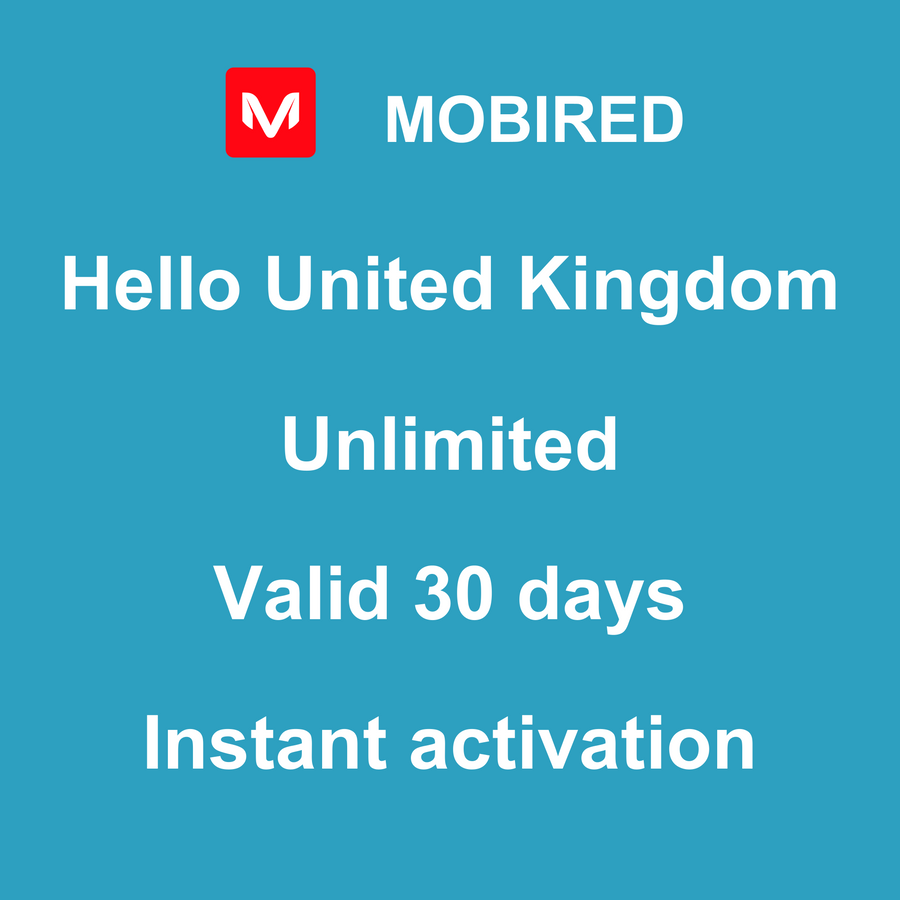 eSIM United Kingdom Internet unlimited – 30 days | Mobired Hello United Kingdom