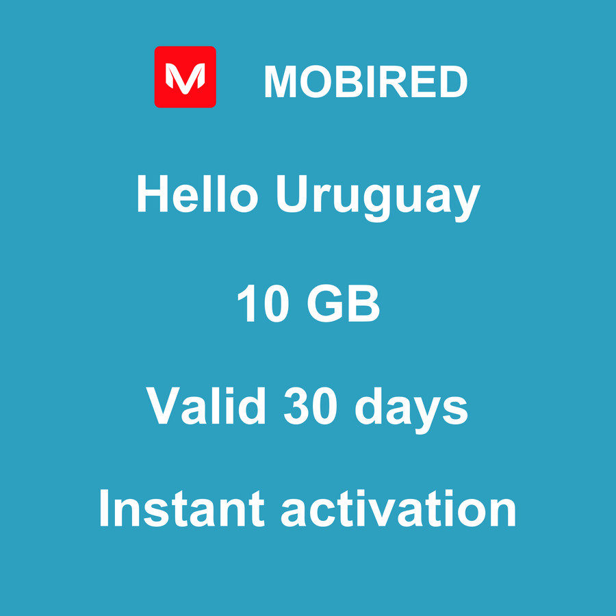eSIM Uruguay Internet 10 GB – 30 days | Mobired Hello Uruguay