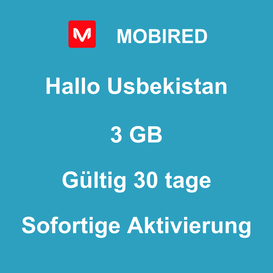 eSIM Usbekistan Internet 3 GB – 30 tage | Mobired Hallo Usbekistan
